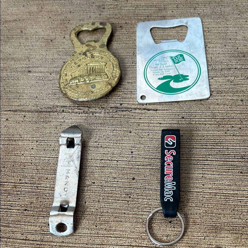 Assorted Bottle Openers Set Including One Vintage Brass From Greece.
